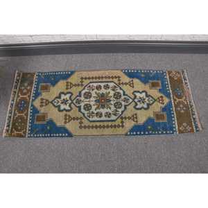 Alfombra Turca Vintage de 1.5x3.8 pies, Alfombra Pequeña, Alfombra de Lana Azul - Product Image 2