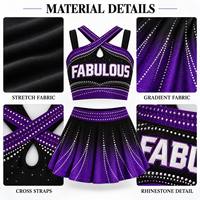 Ensemble d'entraînement personnalisé pour cheerleading avec strass, violet dégradé, tenue d'équipe All Star Varsity, ensemble soutien-gorge et jupe