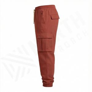 Pantalon de jogging décontracté pour homme, automne, sport, vêtements de travail, poids moyen, taille élastique, coupe ample, multi-poches, style à devant plat, 100% - Product Image 3