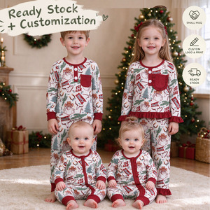 Pijama navideño de bambú a juego para niños y bebés con cremallera, ropa infantil, conjunto de ropa para niños, OEM/ODM/RTS Santa Cowboy. - Product Image 1