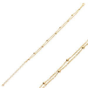 Bracelet chaîne à motif de boule simple pour femmes, fabrication artisanale turque, plaqué or, plaqué rhodium, tendance, bijoux en argent sterling 925 - Product Image 1