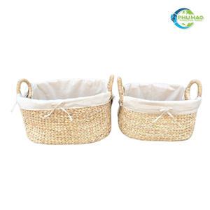 Panier de stockage tissé à la main en rotin de jonc de mer en bambou avec doublure amovible en coton Solution de stockage écologique - Product Image 3
