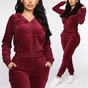 Stylish Ladies Plus Size <b>Velour</b> <b>Tracksuit</b> Elegant Full Sleeve Zipper Hoodie With Pockets Matching Pants Perfect For Travel - Product Image 1