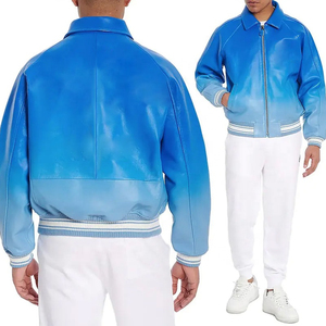 OEM Custom Logo Vintage for <b>Men</b> PU Stand <b>Leather</b> Fabric Bomber <b>Jacket</b> - Product Image 2