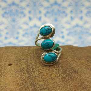 925 Sterling Silver Boho Jewelry Ring Fait à la main avec Howlite Turquoise Gemstone Fine Bohemian Ring Cadeau de Noël - Product Image 2