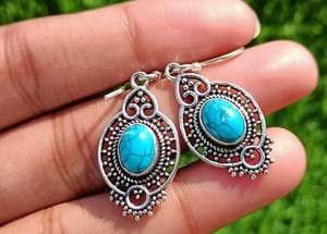Boho 925 Silver Plated Vintage <b>Turquoise</b> Gemstone Dangle Drop <b>Earrings</b> Handmade Jewelry Gift For Women Unique <b>Earrings</b> - Product Image 5