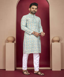 DESIGNER RAYON IMPRIMÉ NUMÉRIQUE KURTA PAYJAMA VÊTEMENT DE MARIAGE PRIX DE GROS VÊTEMENT ETHNIQUE - Product Image 3