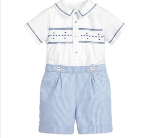 Suite for Boy Smocked Made by Hand Material <b>Silk</b> <b>Cotton</b> <b>Fabric</b> UK Traditional Smocked - Product Image 1