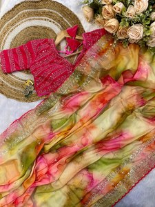 Saree de créateur indien et pakistanais élégant Bollywood multicolore broderie imprimé tissu Chic ethnique Look pour fête porter - Product Image 6