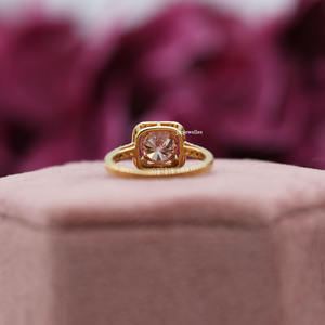 Bague de fiançailles luxueuse en argent sterling rose, diamant de laboratoire, taille ronde, serti Halo, bague cadeau pour femme IGI - Product Image 5