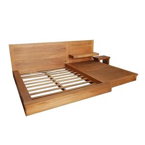 Cadre de lit plateforme en teck massif avec sommier à lattes et tête de lit large, style scandinave, pour lits King et Queen, mobilier de chambre - Product Image 1