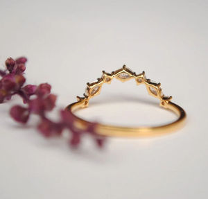 Étoile Poussière Unique 10k Or Moissanite Diamant Marquise Diamant Alliance Pile Incurvée Fiançailles Bague De Mariée Bijoux - Product Image 3