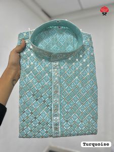 Rayon Kurta pour hommes avec Payjama Collections prêtes à l'emploi pour les vêtements de fonction traditionnels indiens et les vêtements de festival pakistanais - Product Image 2