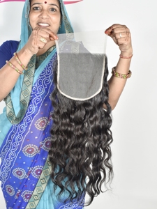 Bon produit Temple indien Cheveux humains aspect naturel fermeture ondulés doux soyeux Machine Double trame vendeur Extensions non traitées - Product Image 4