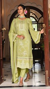 Robe de travail à broderie en georgette de style moderne pour femmes Dernier créateur Indien Pakistanais Salwar Kameez Costume Fêtes de mariage - Product Image 2