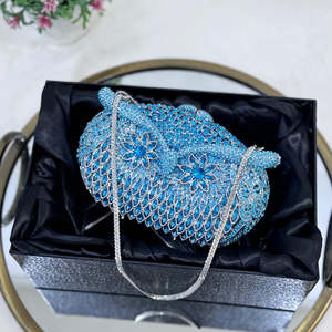 Designer Pearl Crystal Classic Casual Clutch Evening Bag Bridal Wedding Purse Ladies Rhinestone Handbag Fashion <b>Square</b> Half Moon - Product Image 2