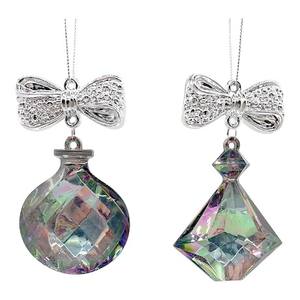 Decoración navideña de Año Nuevo de Navidad, gota de corte de diamante acrílico chapado en oro brillante con adorno de lazo Flocado de terciopelo rojo Borgoña - Product Image 3