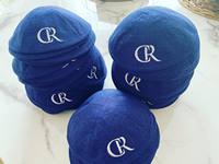 Kippa bleu clair personnalisée avec monogramme, broderie sur mesure, en lin et velours, coiffe juive, bonnet en daim bleu marine, collection de créateur