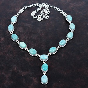 Nueva llegada de Plata de Ley 925 auténtica Natural azul Larimar cabujón bisel ajuste cadena collar mujeres joyería pesada - Product Image 2