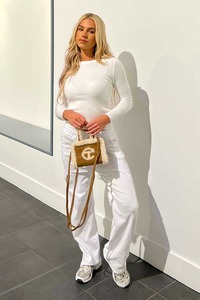 กางเกงคาร์โก้ทรงตรงสีขาวกระเป๋าด้านหลังกางเกงคาร์โก้ทรงตรงวัสดุร่มชูชีพขนาดใหญ่พิเศษสำหรับผู้หญิง - Product Image 5