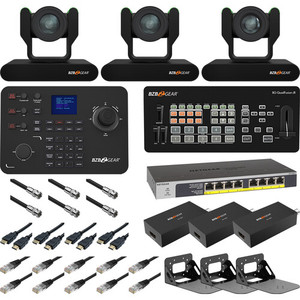 ชุดอุปกรณ์ถ่ายทอดสด BZBGEAR สำหรับสถานที่ประกอบพิธีกรรม สีดำ พร้อมกล้อง PTZ สามตัว คอนโทรลเลอร์ มิกเซอร์ และอุปกรณ์ติดผนัง - Product Image 2