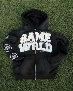 ฮู้ดซิปซักกรดสไตล์วินเทจสำหรับผู้ชายผ้าคอตตอน100% ผสมกับผ้าปะติดแบบมีความทุกข์สำหรับสวมใส่ในฤดูหนาวออกแบบได้ตามต้องการ - Product Image 5