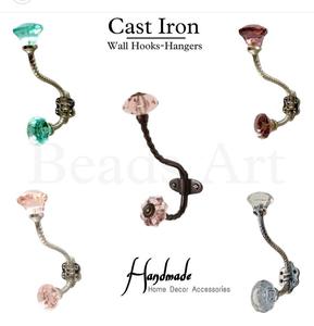 Handcrafted Cast Iron Coat and Hat Hooks with Elegant <b>Crystal</b> Melon <b>Knob</b> - Product Image 3
