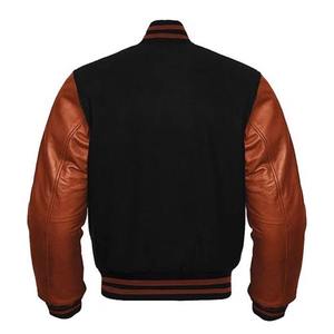 Wool fabric 400 to 450 GSM urban style varsity <b>jacket</b> leather sleeves ribbed cuffs hem custom patches private label bulk product - Product Image 5