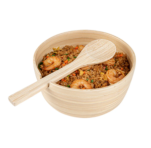 Bol de service en bambou léger avec cuillère, finition naturelle, pour riz, salades, repas, pour la maison et les restaurants, grossistes du Vietnam - Product Image 2