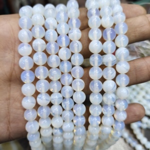 Collier statement en argent sterling naturel avec perles rondes d'opale de 8 mm, blanc, éthéré, cadeau de mariage pour femmes et hommes - Product Image 1