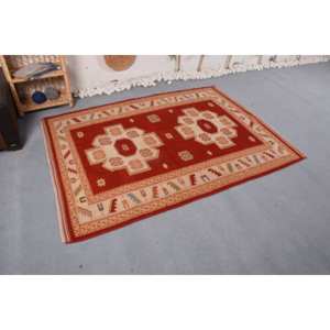 พรมตุรกีวินเทจแบบดั้งเดิมการออกแบบเย็บปะติดปะต่อกันสีแดงและสีเบจ4.9 'x 6.4' วัสดุขนสัตว์ที่มีน้ำยางด้านหลัง - Product Image 3