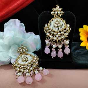 <b>Pearl</b> Work Kundan <b>Earrings</b> With Colored Hangings Combination Of Traditional Beauty And Modern Flair <b>Earrings</b> Pop With Rich Hues - Product Image 2