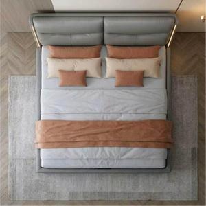 Lit minimaliste italien avec cadre LED en bois massif et cuir véritable, sommier flottant silencieux, lit Queen Size, mobilier de chambre principale - Product Image 4