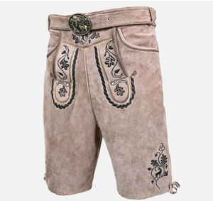 Nouveaux hommes bavarois Antique-Look Lederhosen cuir marron CowSplit pantalon avec broderie taille moyenne toutes les tailles pour Oktoberfest - Product Image 3