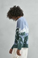 Pull en laine tricoté standard 400g pour homme Imperio, collection automne, coupe oversize, imprimé paysage en relief, logo frontal, col rond, manches longues