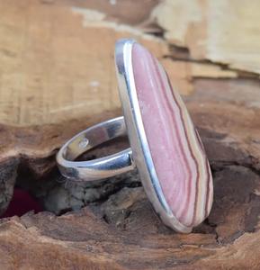 Rhodochrosite rose naturelle Bague en argent sterling 925 en forme de poire Bijoux faits à la main Cadeau de Noël Taille réglable - Product Image 3