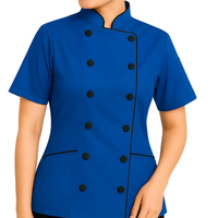 Veste de chef à manches courtes pour femme, coupe ajustée, uniforme culinaire professionnel, poly coton, couleurs personnalisées OEM, sur mesure pour restaurant et bar