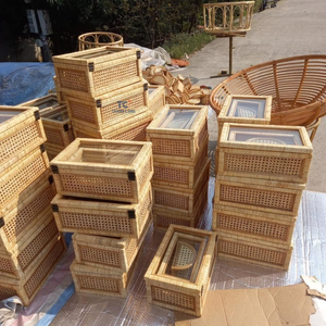 Cajas de ratán para exhibir minimalismo para personas cajas de exhibición de caña y ratán antiguas con tapa de vidrio caja de almacenamiento de ratán tejido - Product Image 6