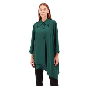 เสื้อทูนิกผ้าชีฟองป๊อปลินสำหรับสตรีพร้อมปกคอแต่งระบายปักลาย - Product Image 1