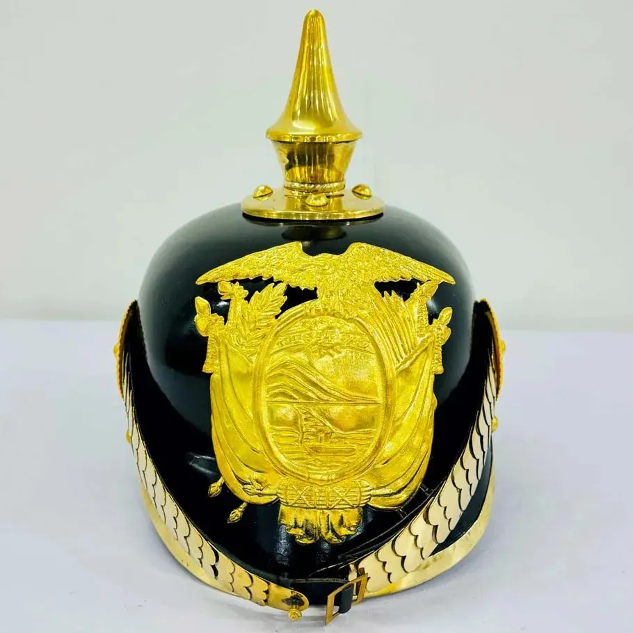 Capacete De Oficial Alemão Pickelhaub Capacete De Couro Pickelhaube Imperial Prussiano Preto & Dourado Colorido