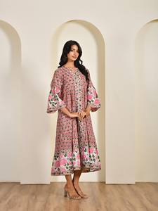 Vestido de algodón estampado a mano para mujer, vestido midi de manga larga, venta al por mayor directa de fábrica, fabricante de ropa OEM, pedidos al por mayor - Product Image 5