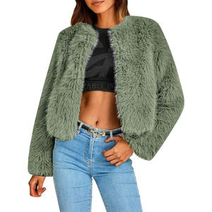 Manteau court en fausse fourrure OEM ODM, prix d'usine, manteau court chaud d'hiver, logo personnalisé, veste courte en fausse fourrure pour femmes - Product Image 3