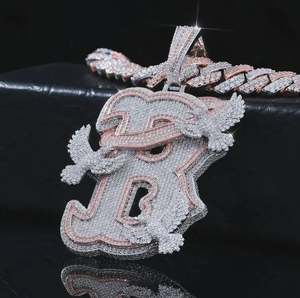 Colgante de Letra con Moissanita VVS1, Colgantes Hip Hop con Incrustaciones, Colgante Personalizado con Moissanita, Colgante de Regalo para Halloween - Product Image 1