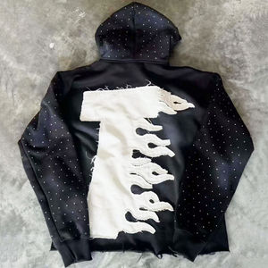 เสื้อฮู้ดดี้คุณภาพสูง OEM สำหรับทุกเพศ, ผู้ผลิตเสื้อฮู้ดดี้สตรีทแวร์ เสื้อฮู้ดดี้แบบมีซิป ตกแต่งด้วยคริสตัล น้ำหนัก 400 กรัม - Product Image 6