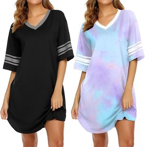Mujer verano Otoño Invierno nueva ropa de dormir camisón hasta la rodilla pijama de dibujos animados de manga corta 3XL 100% poliéster tejido - Product Image 5