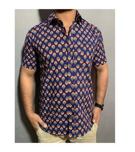 Camisa estampada de algodón de alta calidad para hombre, diseño de estampado de bloque de manga corta de verano, vestido estampado de bloque de mano indio paquistaní - Product Image 1