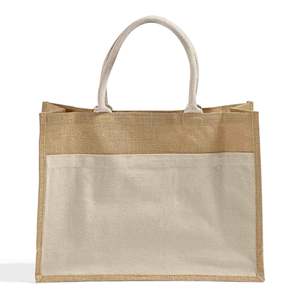 Sacs fourre-tout en jute de couleur unie avec poche avant en toile, faciles à décorer TJ314 - Product Image 3