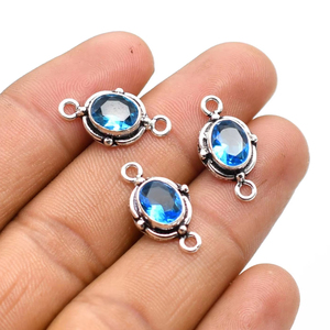 Prem Bhaya argent Antique plaqué or 18 carats ovale bleu topaze pierre précieuse Double boucle connecteur 20X10mm NC130 résultats de fabrication de bijoux - Product Image 1