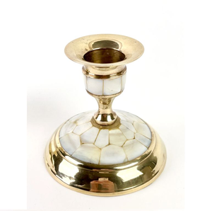 Pair of Vintage Brass Candle Holders With Mother of Pearl Inlay Home Decor Tabletop Accessories - Product Image 6