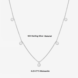 Collar de Plata de Ley 925 con Moissanita de Corte Brillante VVS de 4 mm, Cadena de Eslabones con Engaste de Bisel, Gargantilla, Collar con Colgante Elegante y Moderno - Product Image 5